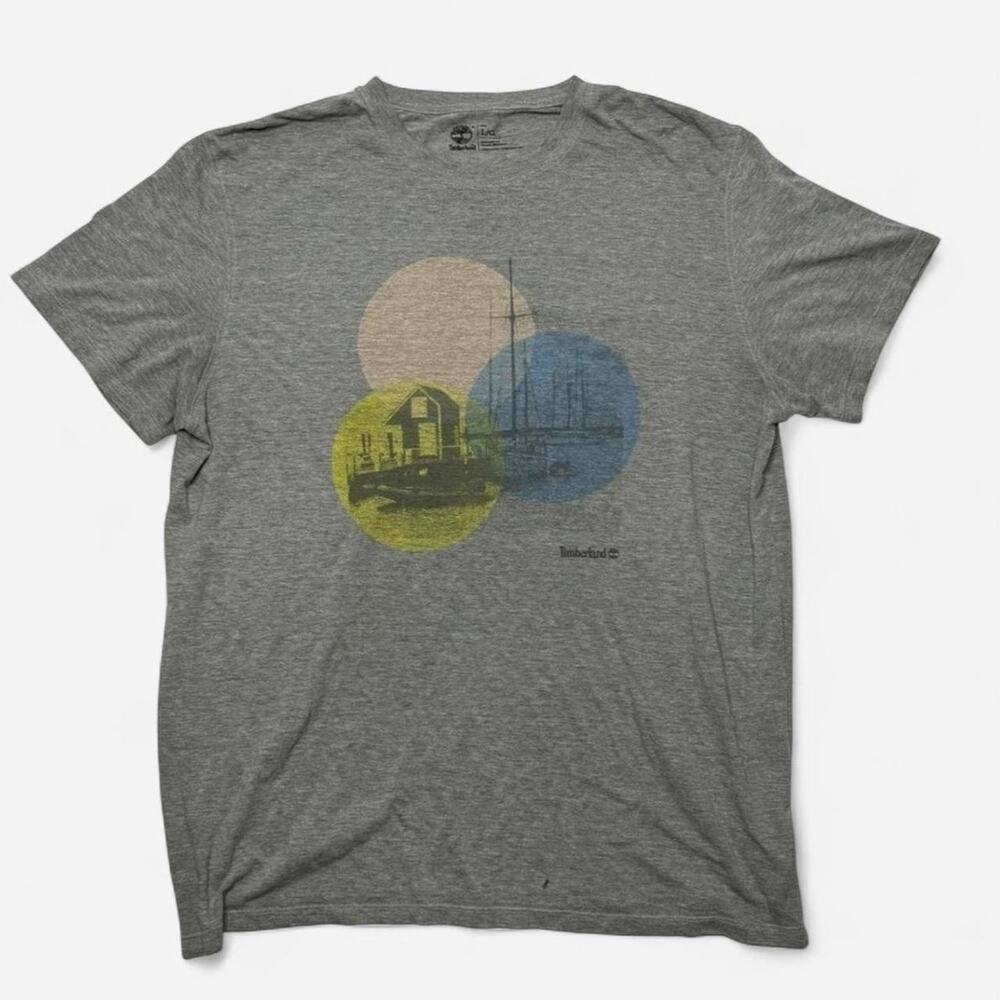 Vintage Timberland Outdoor Graphic T-Shirt Gray Cabin Sailboat Tee Men’s Large